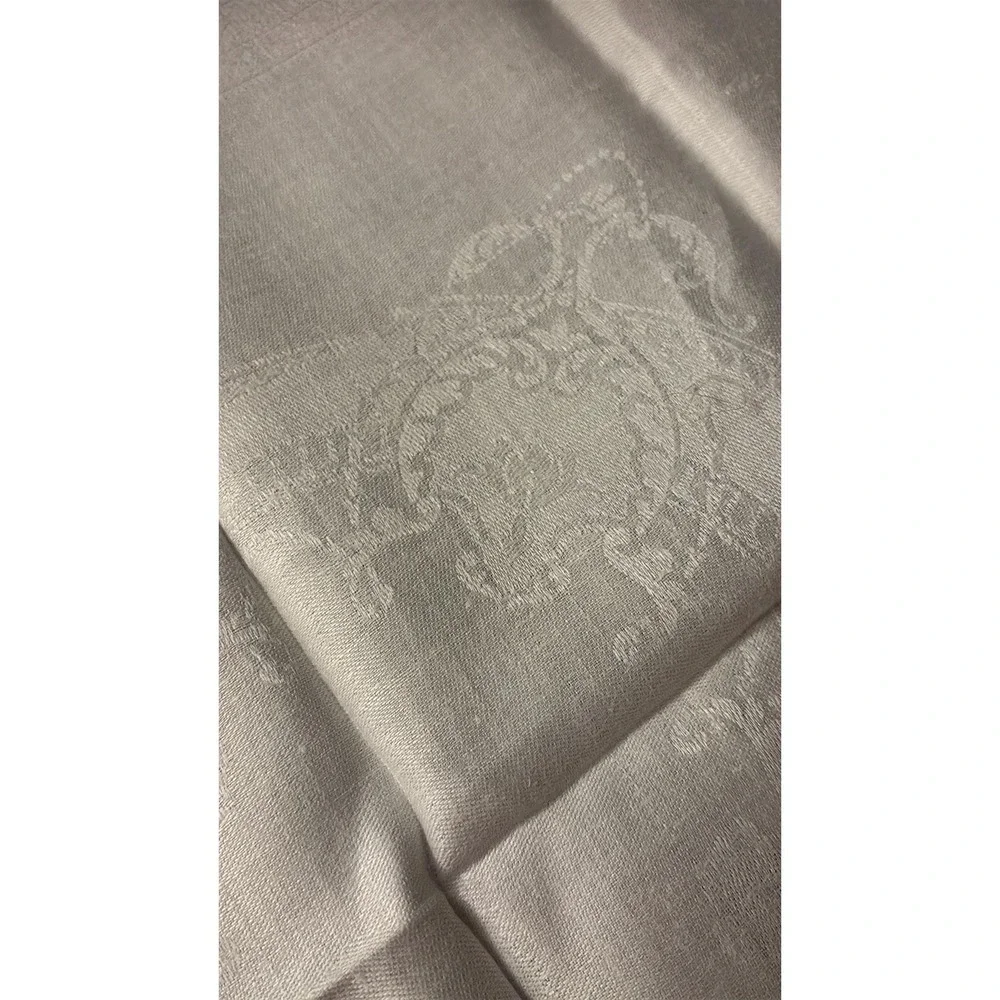 Vintage White Damask Napkins Hemstitched Fleur de Lis European Linen Set of 6